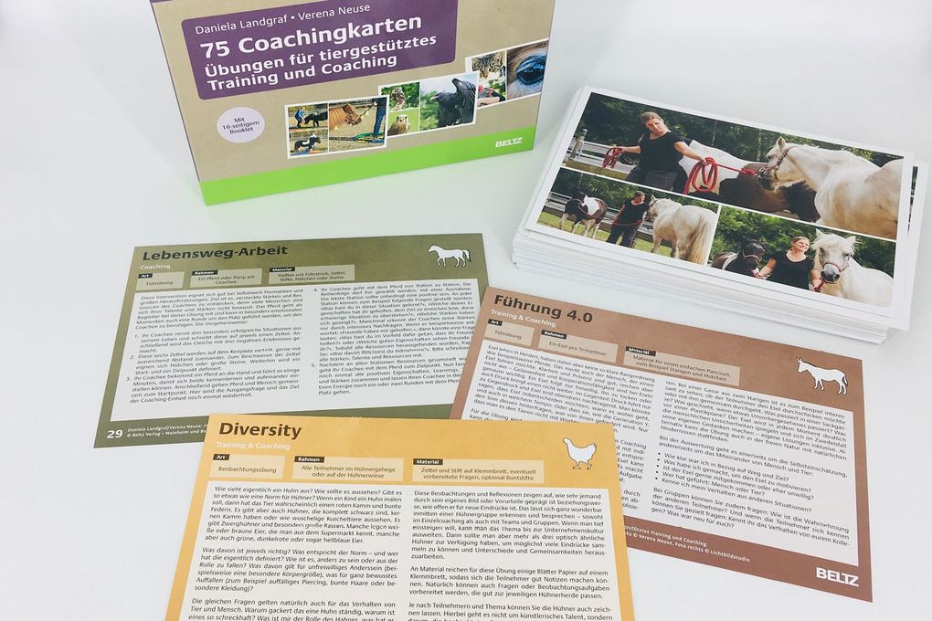 Weitere Ansicht: 75 Coachingkarten Übungen für tiergestütztes Training und Coaching | Daniela Landgraf, Verena Neuse