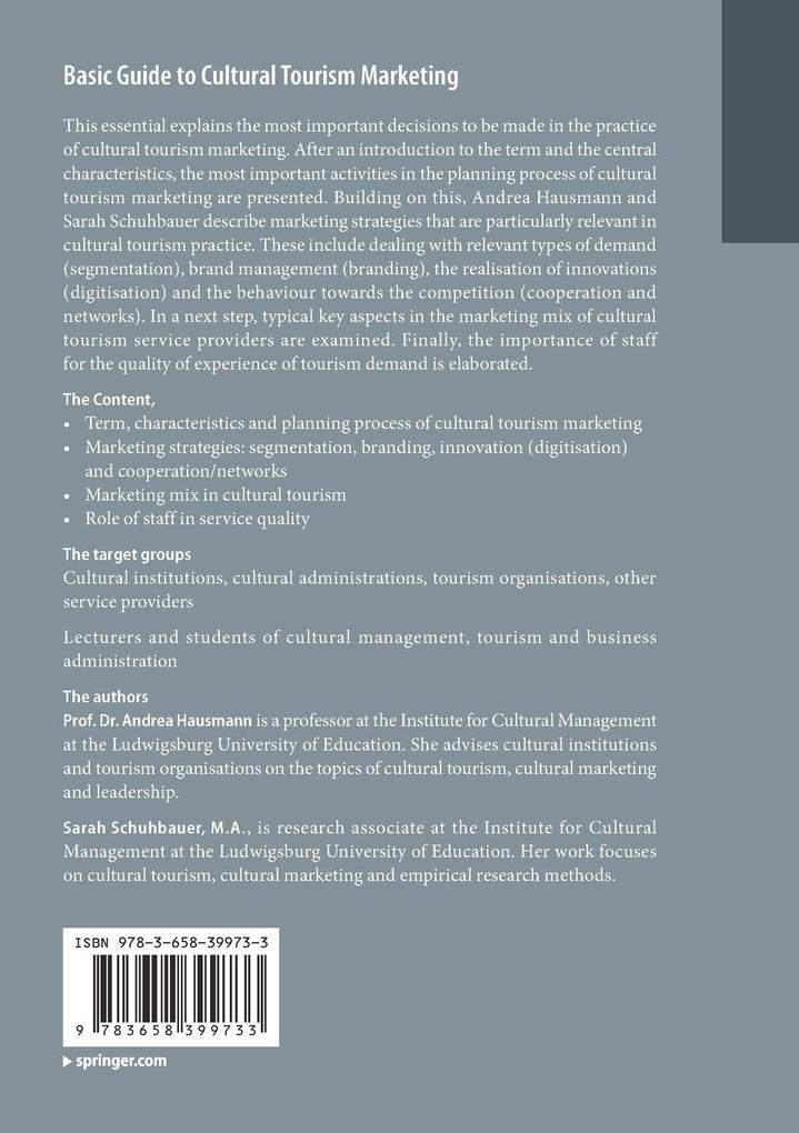 Weitere Ansicht: Basic Guide to Cultural Tourism Marketing | Andrea Hausmann, Sarah Schuhbauer