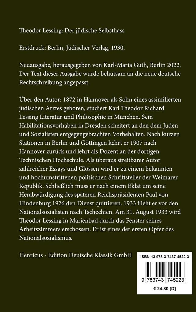 Weitere Ansicht: Der jüdische Selbsthass | Theodor Lessing