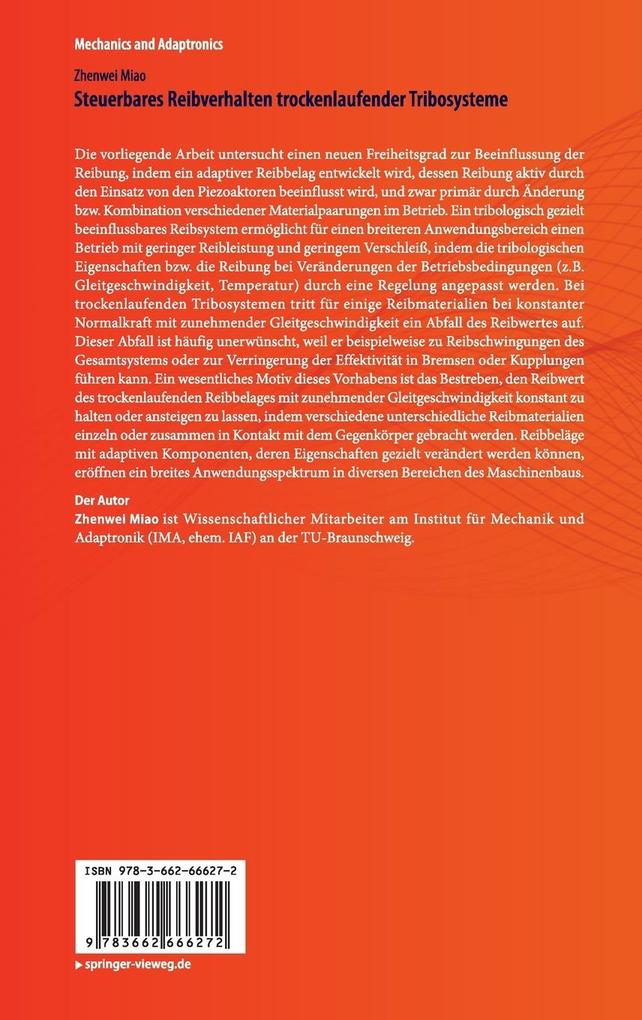 Weitere Ansicht: Steuerbares Reibverhalten trockenlaufender Tribosysteme | Zhenwei Miao
