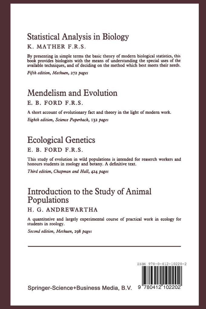 Weitere Ansicht: Biometrical genetics | Kenneth Mather, John L Jinks