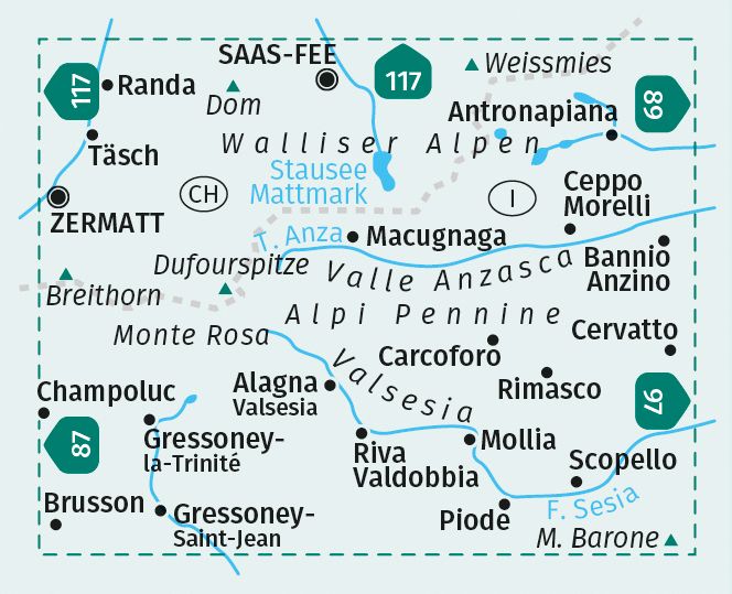 Weitere Ansicht: KOMPASS Wanderkarte 88 Monte Rosa, Valle Anzasca, Valsesia 1:50.000