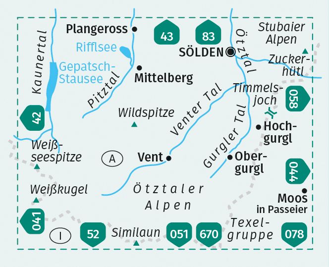 Weitere Ansicht: KOMPASS Wanderkarte 042 Inneres Ötztal und Pitztal, Gurgler Tal, Venter Tal 1:25.000