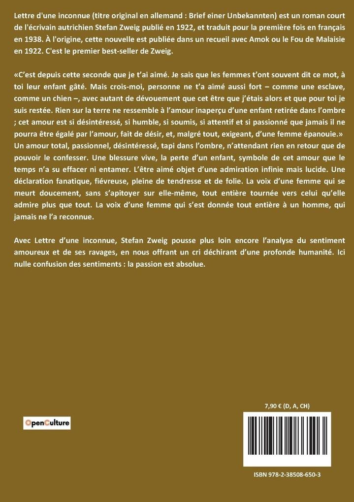 Weitere Ansicht: Lettre d'une inconnue | Stefan Zweig