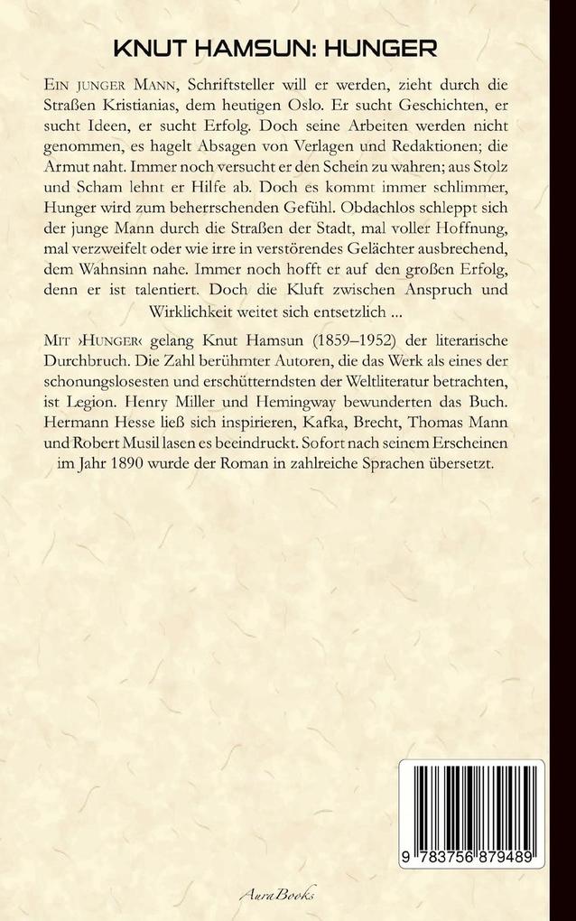 Weitere Ansicht: Knut Hamsun: Hunger (Deutsche Ausgabe) | Knut Hamsun, Julius Sandmeier (Übersetzer)