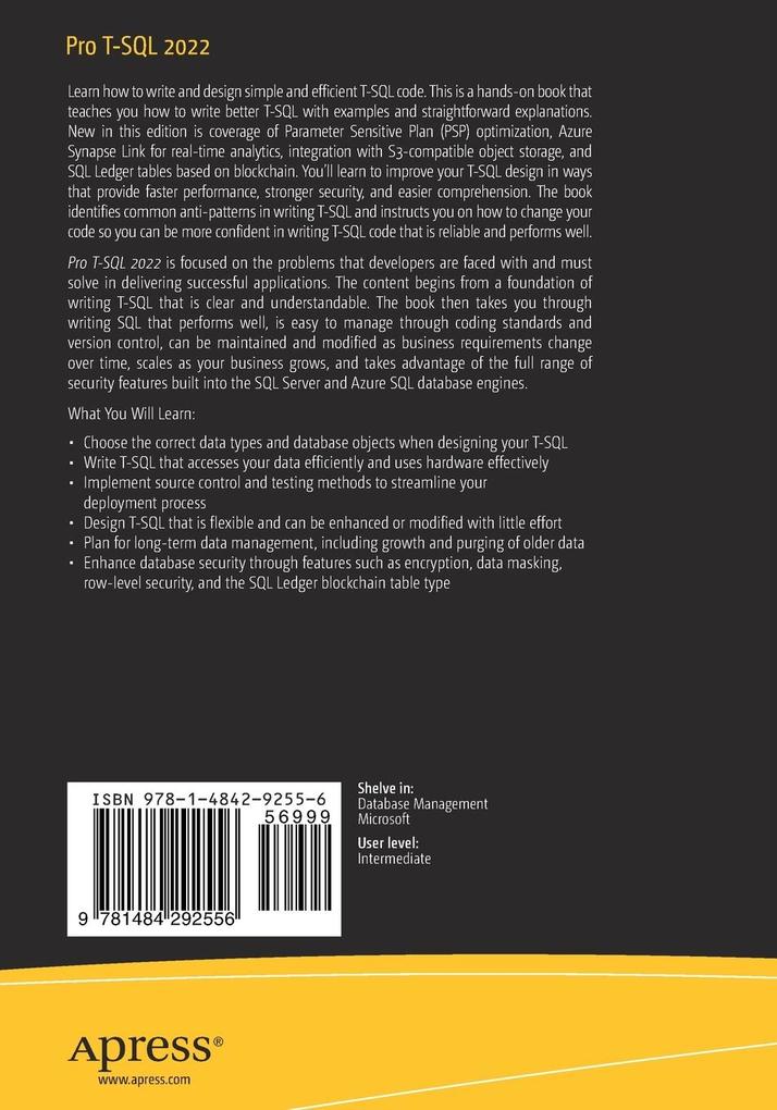 Weitere Ansicht: Pro T-SQL 2022 | Elizabeth Noble