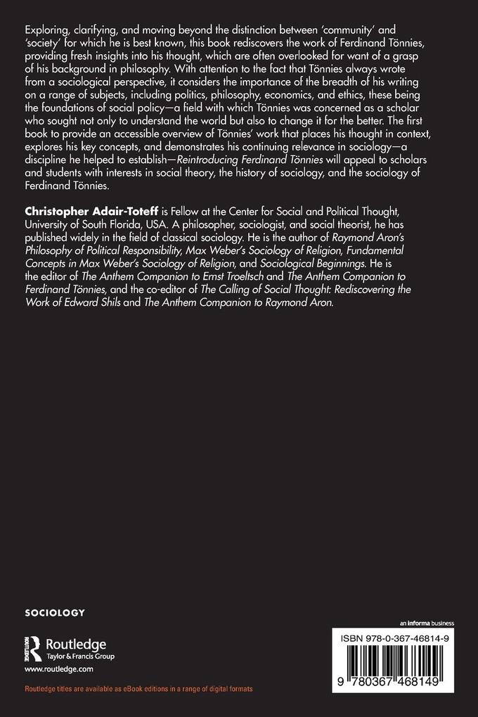 Weitere Ansicht: Reintroducing Ferdinand Tönnies | Christopher Adair-Toteff