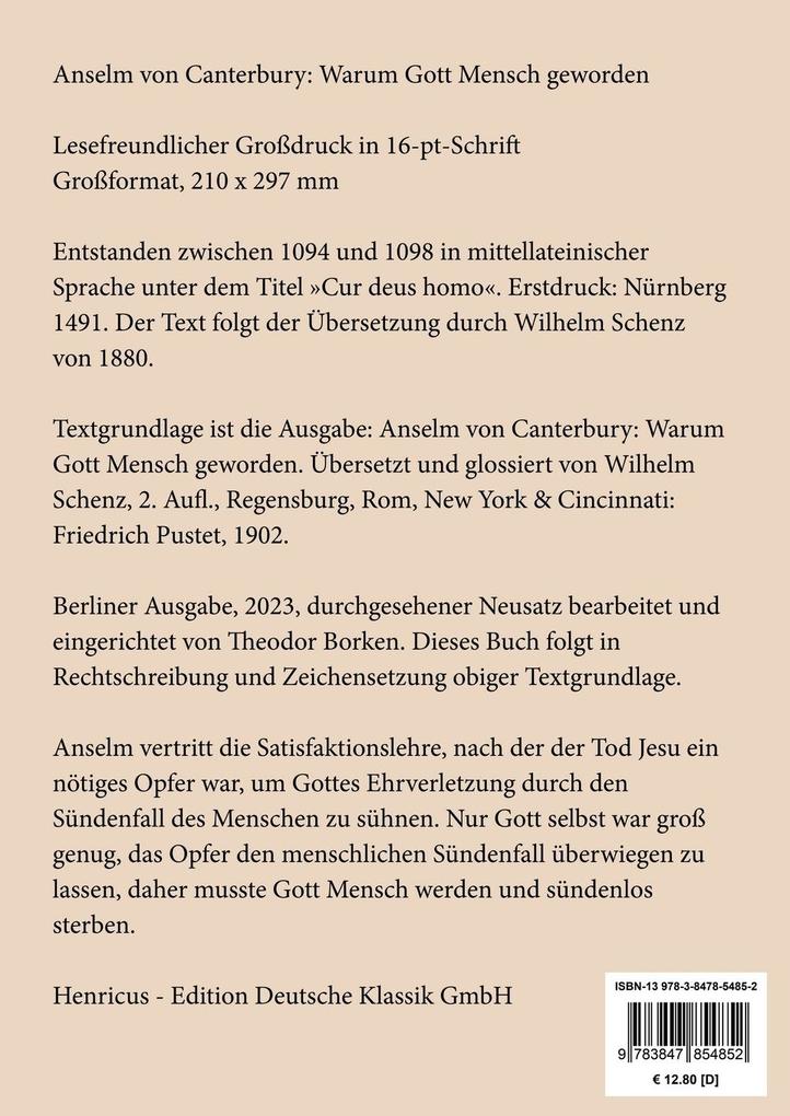 Weitere Ansicht: Warum Gott Mensch geworden (Großdruck) | Anselm Von Canterbury, Anselm Canterbury
