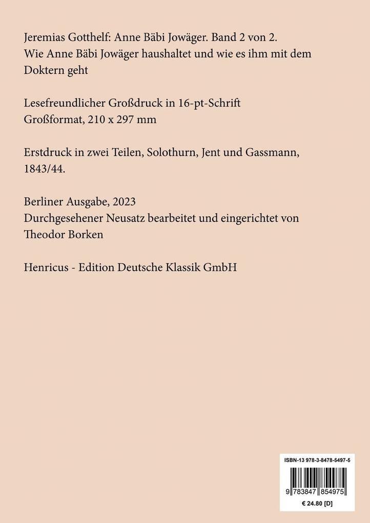 Weitere Ansicht: Anne Bäbi Jowäger (Großdruck) | Jeremias Gotthelf