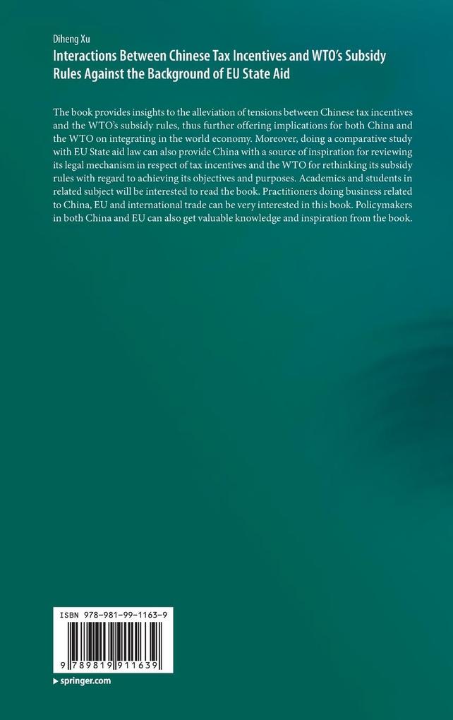 Weitere Ansicht: Interactions Between Chinese Tax Incentives and WTO's Subsidy Rules Against the Background of EU State Aid | Diheng Xu