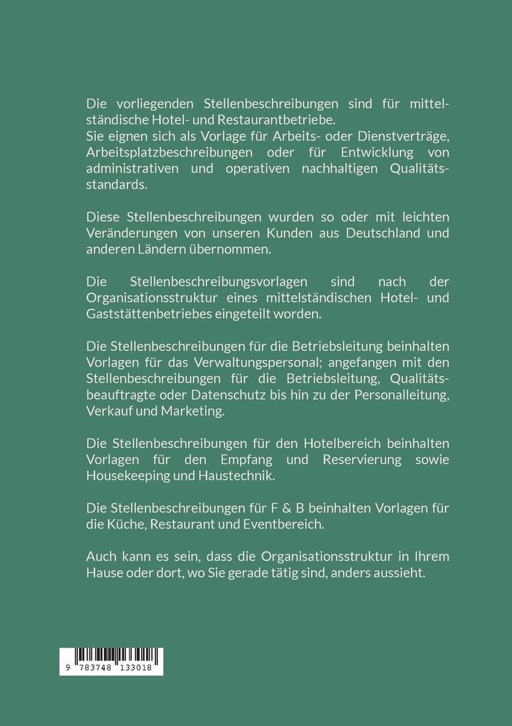 Weitere Ansicht: Arbeitsplatzbeschreibungen für Hotels und Restaurants | Frank Höchsmann