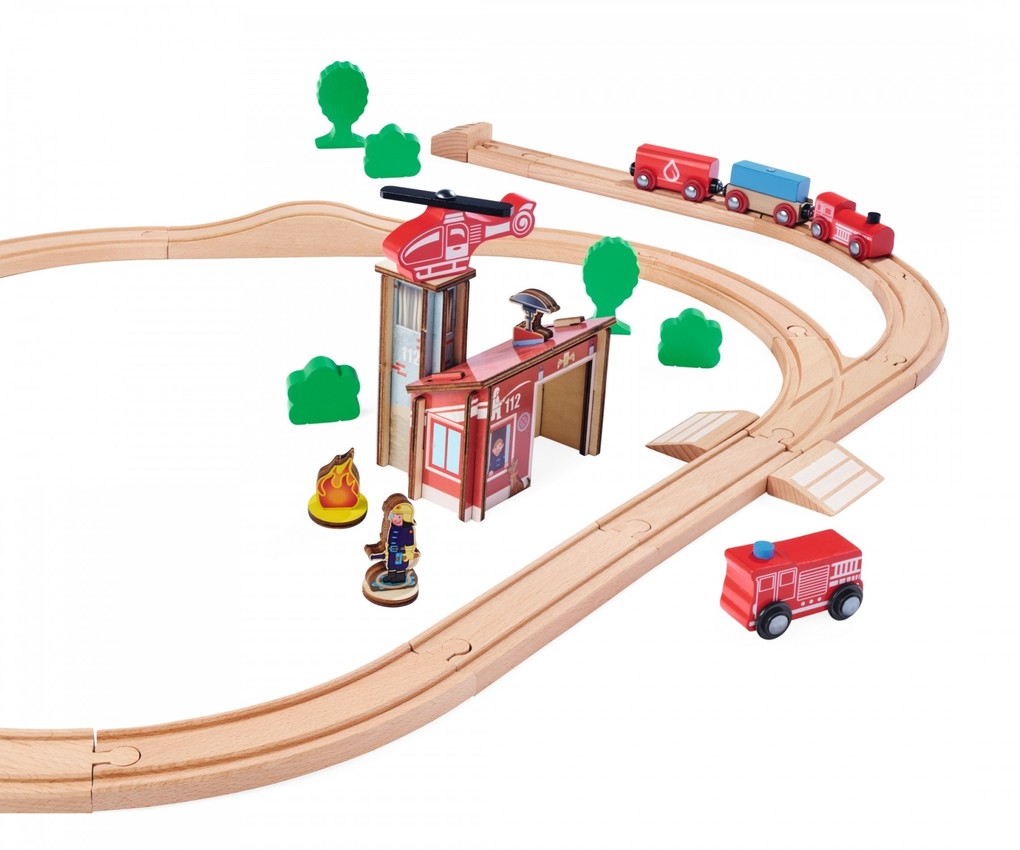 Weitere Ansicht: Eichhorn 100006205 - Holz-Schienenbahn, Feuerwehrset, 33-teilig