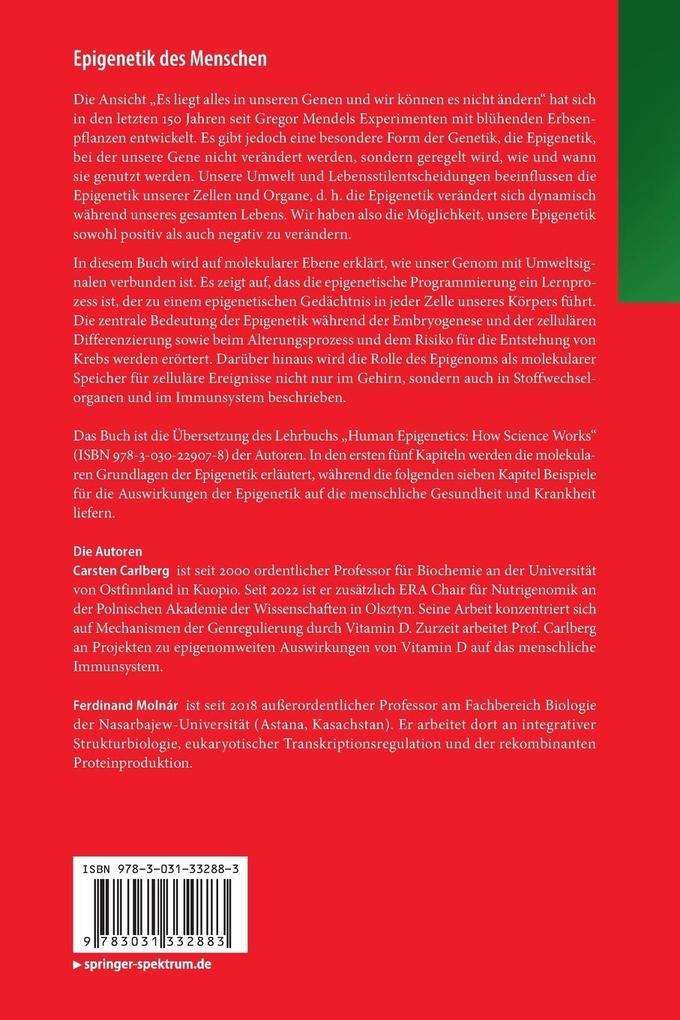 Weitere Ansicht: Epigenetik des Menschen | Carsten Carlberg, Ferdinand Molnár