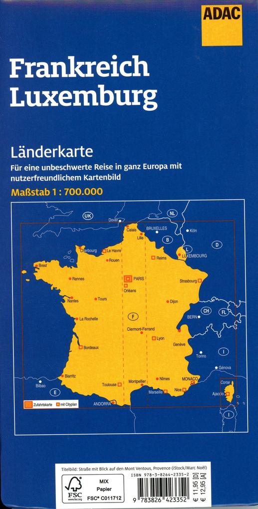Weitere Ansicht: ADAC Länderkarte Frankreich, Luxemburg 1:700.000