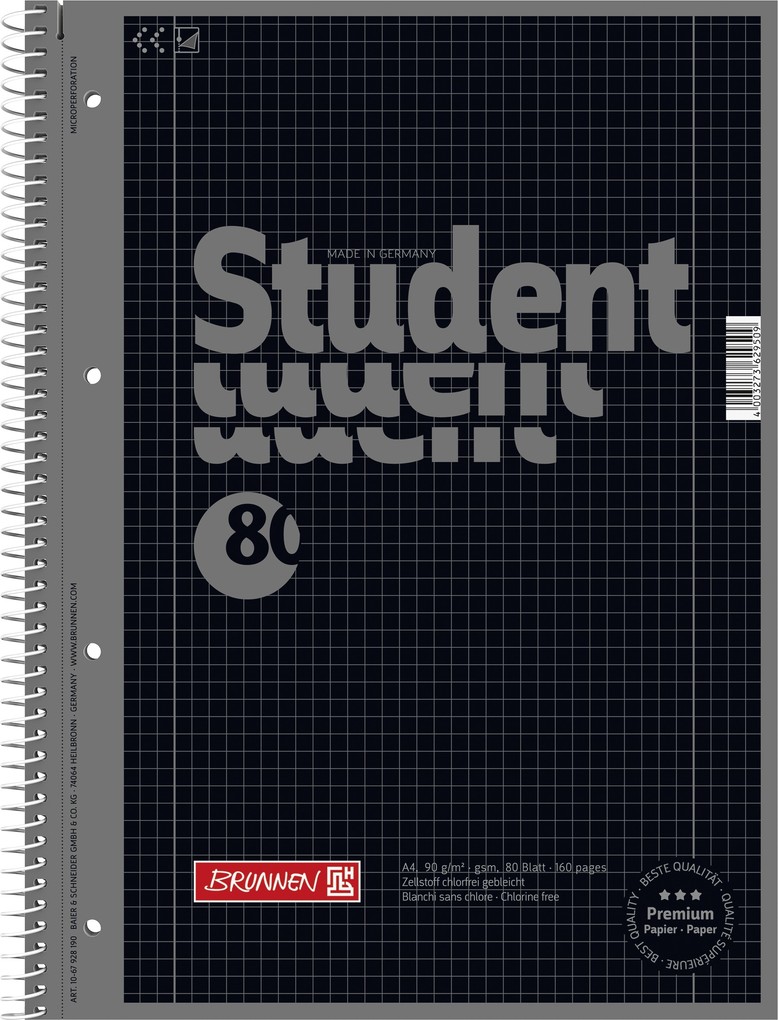 Produktbild: Brunnen Collegeblock Premium Student A4 Lineatur 28 onyx