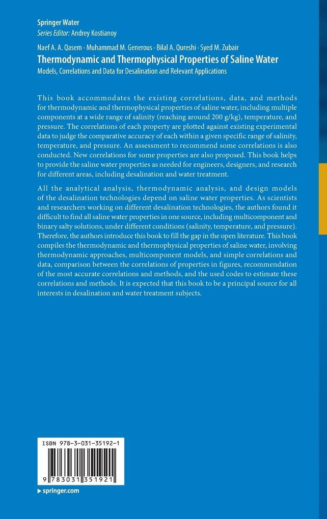 Weitere Ansicht: Thermodynamic and Thermophysical Properties of Saline Water | Naef A. A. Qasem, Muhammad M. Generous, Bilal A. Qureshi, Syed M. Zubair