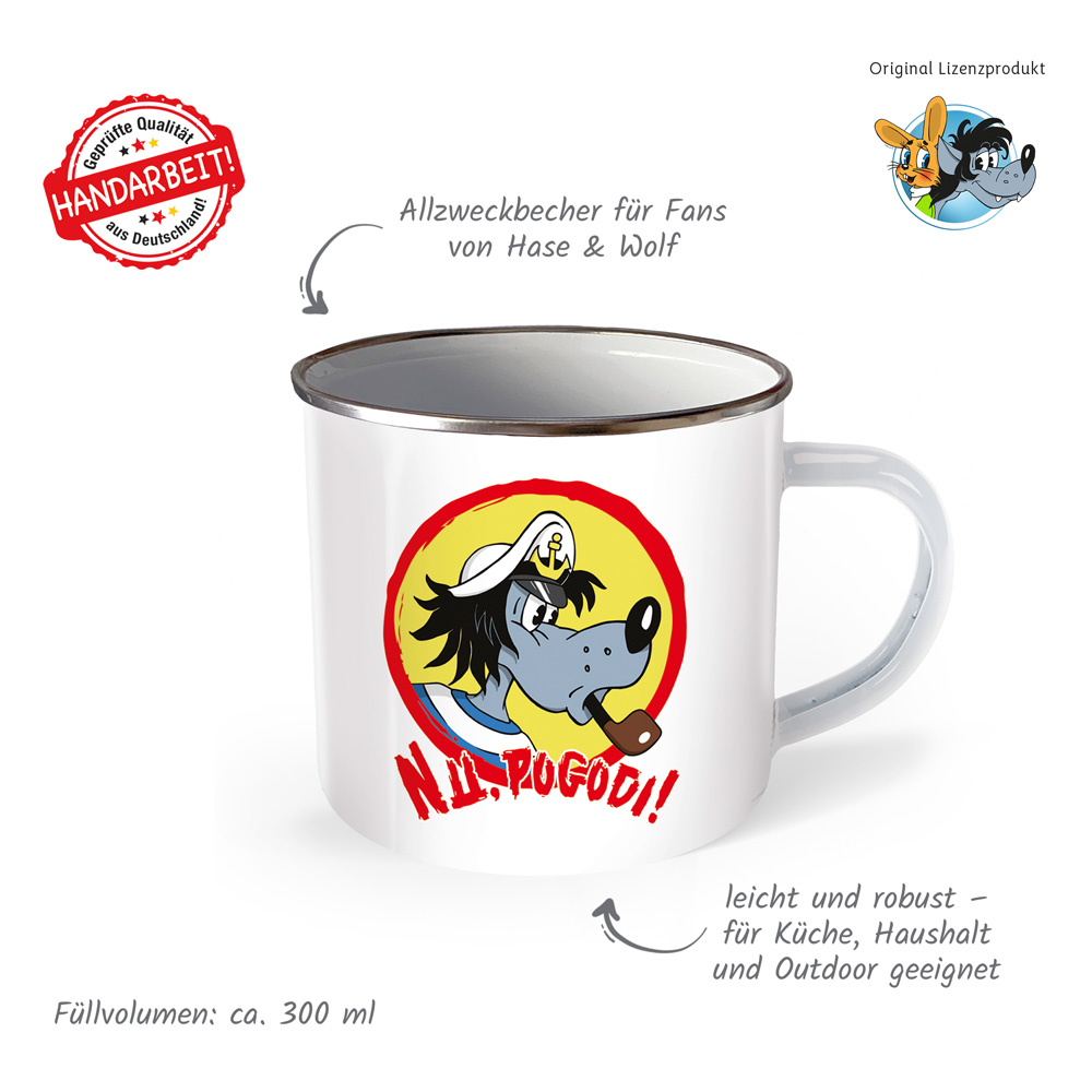 Weitere Ansicht: Trötsch Tasse Hase & Wolf Nu pogodi Nu pagadi Emaillebecher Wolf als Seemann