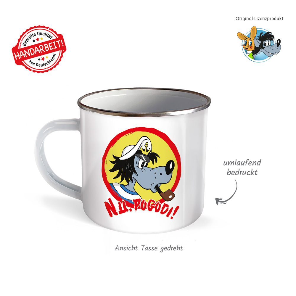 Weitere Ansicht: Trötsch Tasse Hase & Wolf Nu pogodi Nu pagadi Emaillebecher Wolf als Seemann
