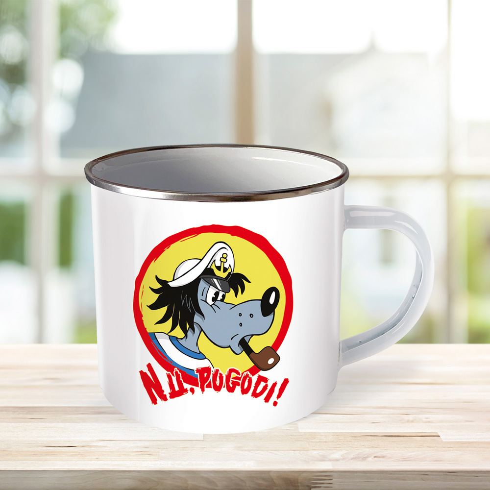 Weitere Ansicht: Trötsch Tasse Hase & Wolf Nu pogodi Nu pagadi Emaillebecher Wolf als Seemann