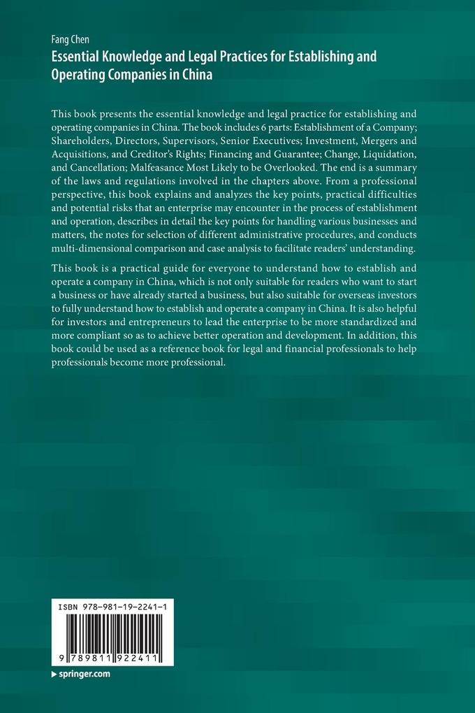 Weitere Ansicht: Essential Knowledge and Legal Practices for Establishing and Operating Companies in China | Fang Chen