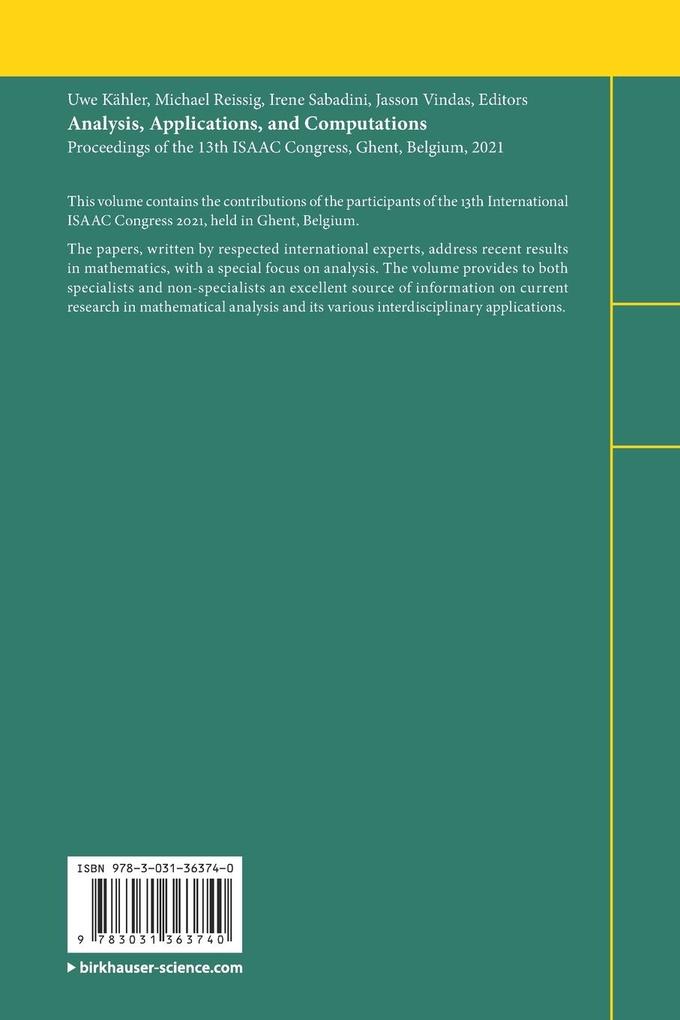 Weitere Ansicht: Analysis, Applications, and Computations