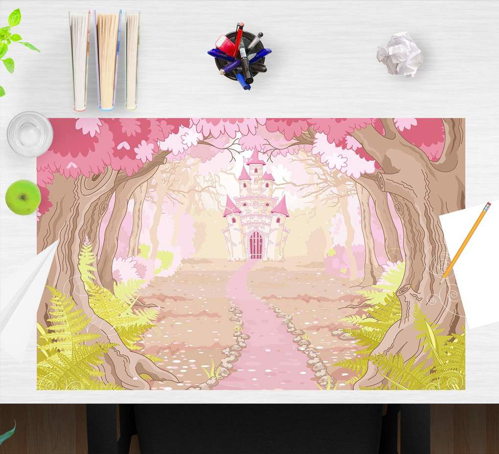 Weitere Ansicht: Cover-your-desk Schreibtischunterlage für Kinder und Erwachsene Märchenschloss im rosa Zauberwald, aus hochwertigem Vinyl , 60 x 40 cm