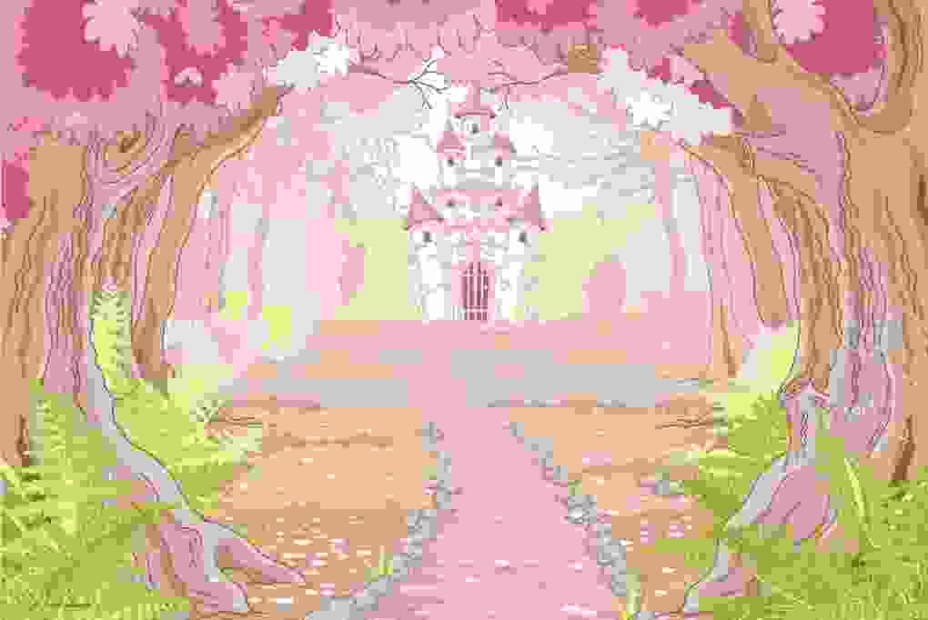 Weitere Ansicht: Cover-your-desk Schreibtischunterlage für Kinder und Erwachsene Märchenschloss im rosa Zauberwald, aus hochwertigem Vinyl , 60 x 40 cm
