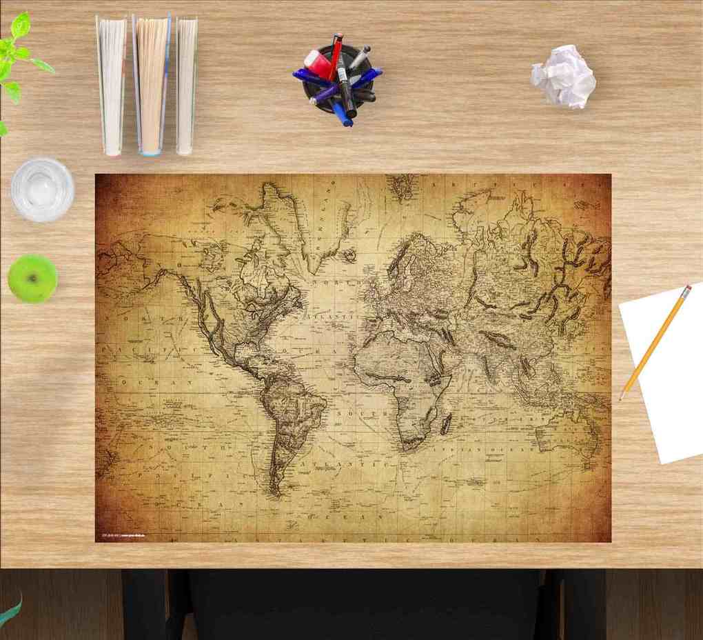 Weitere Ansicht: Cover-your-desk Schreibtischunterlage für Kinder und Erwachsene Weltkarte vintage, aus hochwertigem Vinyl , 60 x 40 cm