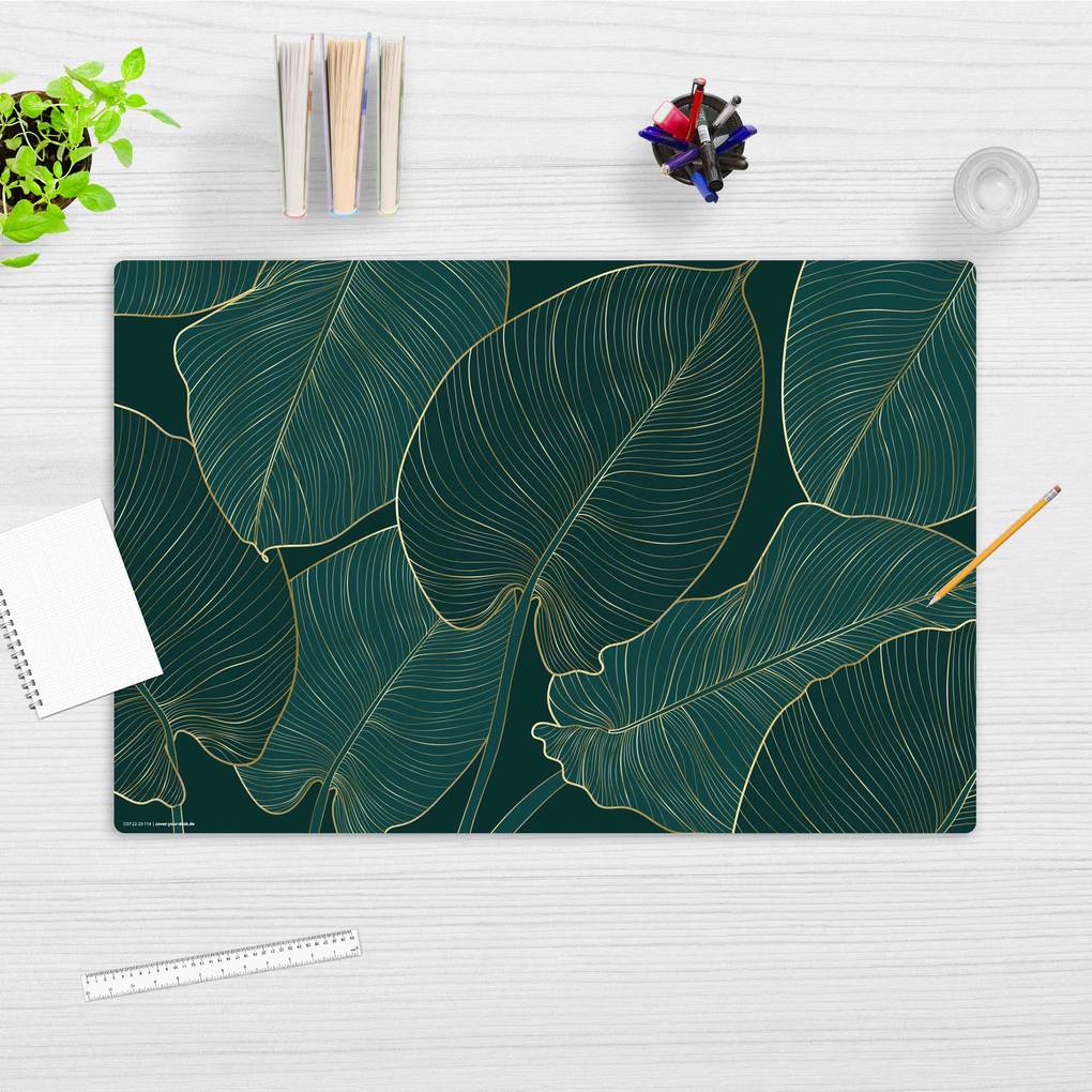 Weitere Ansicht: Cover-your-desk Schreibtischunterlage für Kinder und Erwachsene Tropische Blätter mit Goldadern, aus hochwertigem Vinyl , 60 x 40 cm