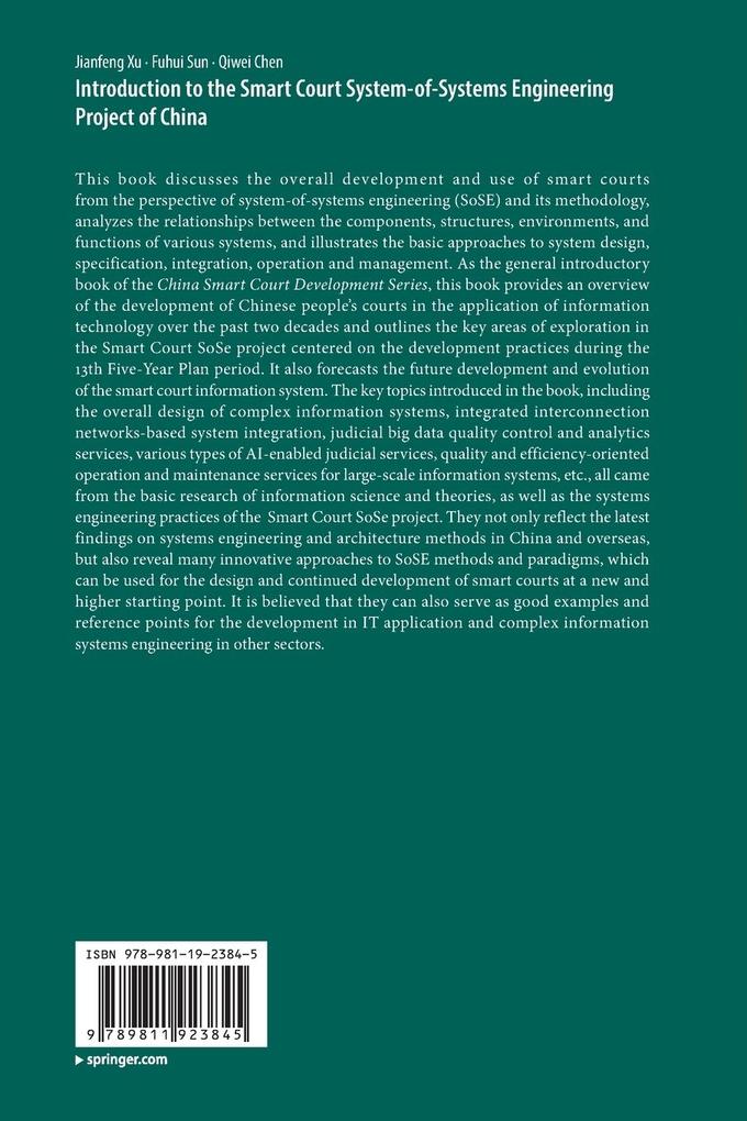 Weitere Ansicht: Introduction to the Smart Court System-of-Systems Engineering Project of China | Jianfeng Xu, Fuhui Sun, Qiwei Chen