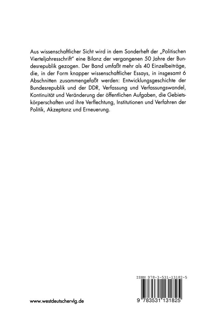 Weitere Ansicht: 50 Jahre Bundesrepublik Deutschland | Michael Kreile, Herfried Münkler, Manfred G. Schmidt, Everhard Holtmann, Thomas Ellwein
