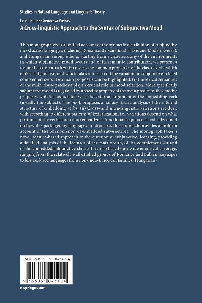 Weitere Ansicht: A Cross-linguistic Approach to the Syntax of Subjunctive Mood | Lena Baunaz, Genoveva Puskás