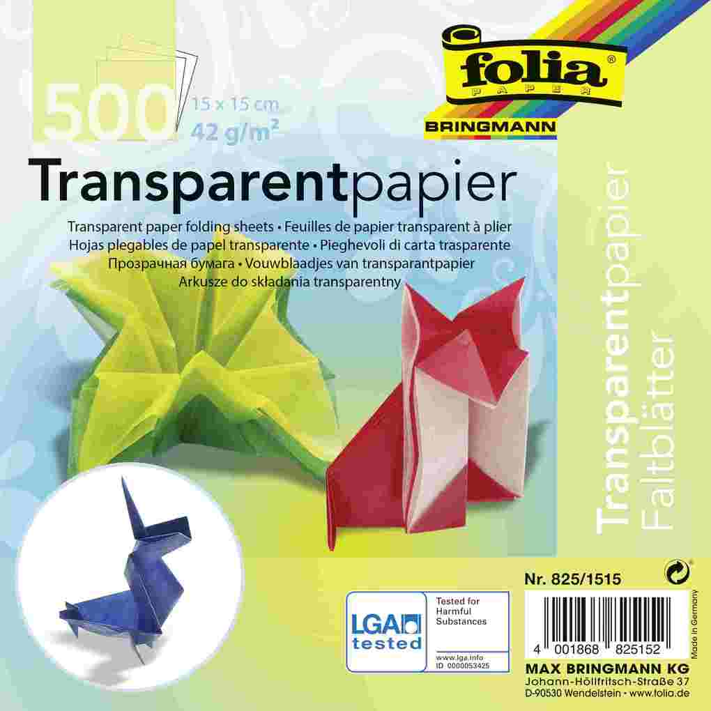 Weitere Ansicht: Folia Transparentpapier-Faltblätter 42g/m², 15x15cm, 500 Blatt, farbig sortiert