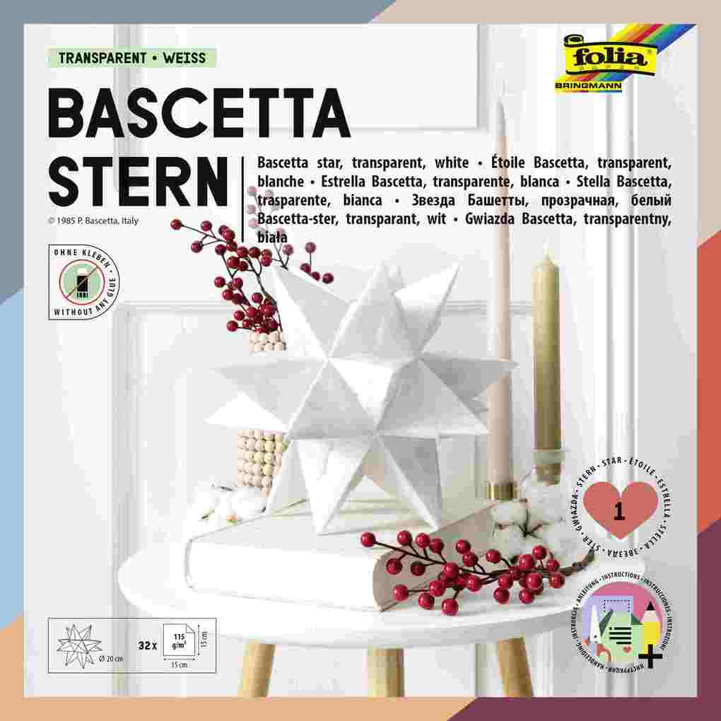Weitere Ansicht: Folia Bascetta-Stern Set, TRANSPARENTPAPIER 115g/m², 15x15cm, 32 Blatt, weiß