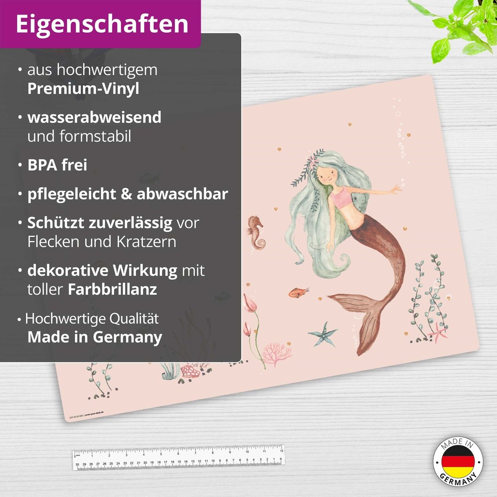 Weitere Ansicht: cover-your-desk Schreibtischunterlage für Kinder und Erwachsene Meerjungfrau im rosa Meer, aus hochwertigem Vinyl , 60 x 40 cm