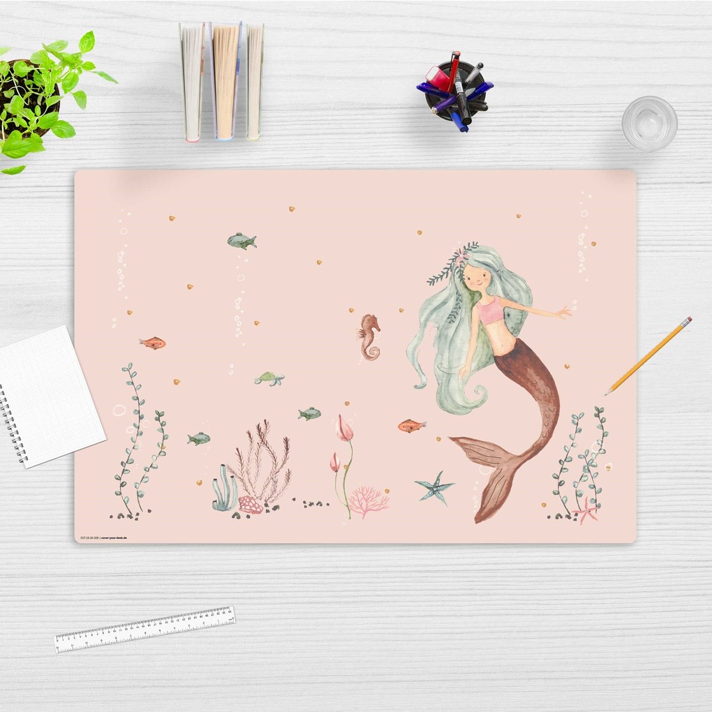 Weitere Ansicht: cover-your-desk Schreibtischunterlage für Kinder und Erwachsene Meerjungfrau im rosa Meer, aus hochwertigem Vinyl , 60 x 40 cm