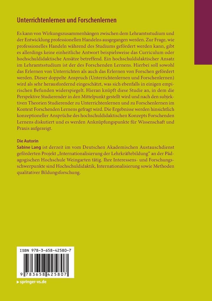 Weitere Ansicht: Unterrichtenlernen und Forschenlernen | Sabine Lang