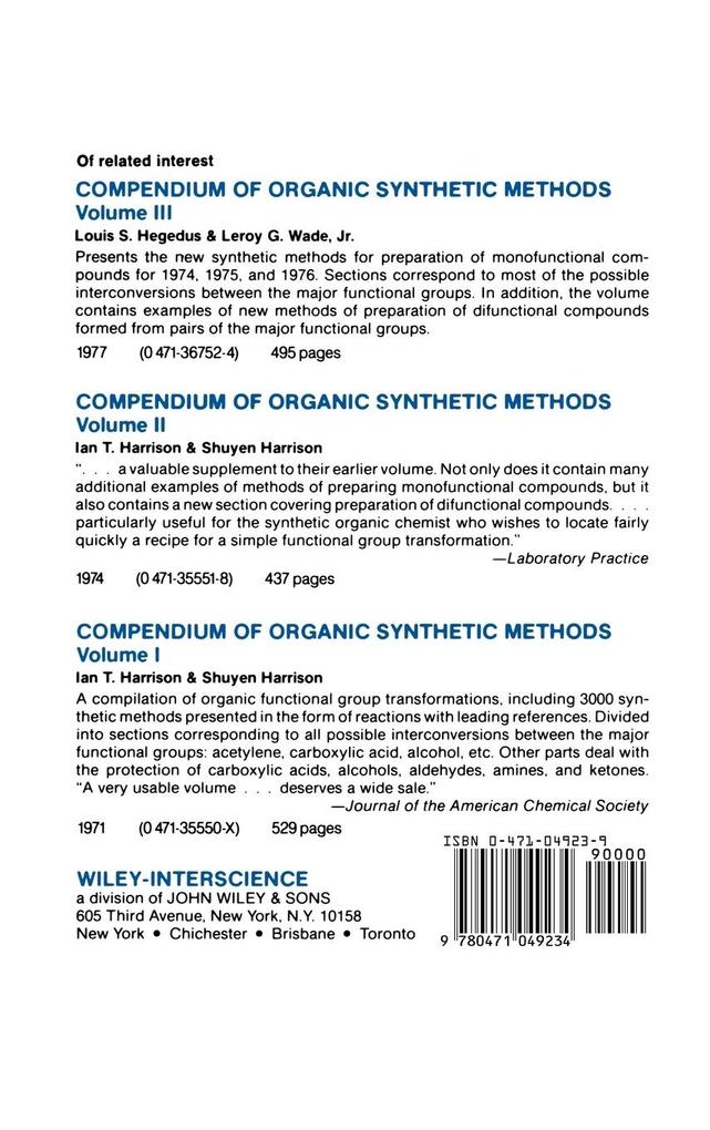 Weitere Ansicht: Compendium of Organic Synthetic Methods, Volume 4 | Leroy G Wade