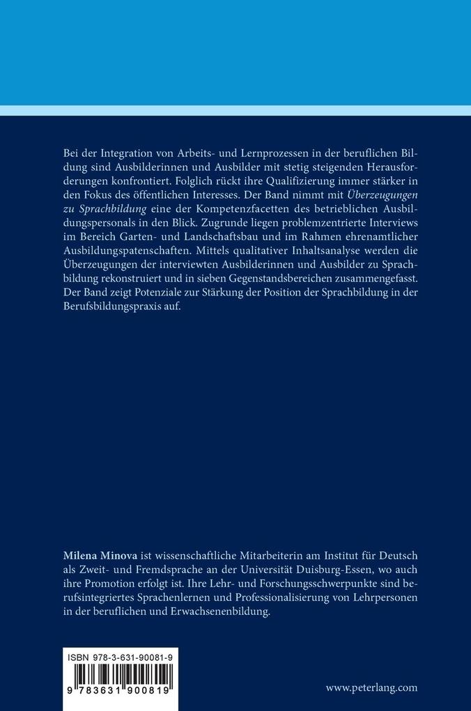 Weitere Ansicht: Überzeugungen zu Sprachbildung als Professionalisierungsfacette des betrieblichen Bildungspersonals | Milena Minova
