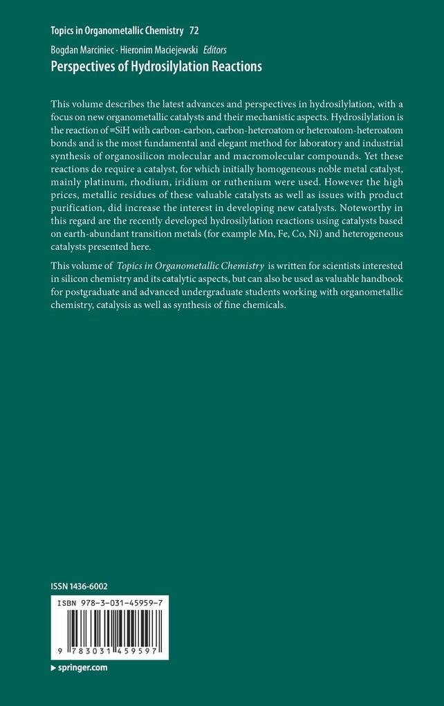 Weitere Ansicht: Perspectives of Hydrosilylation Reactions