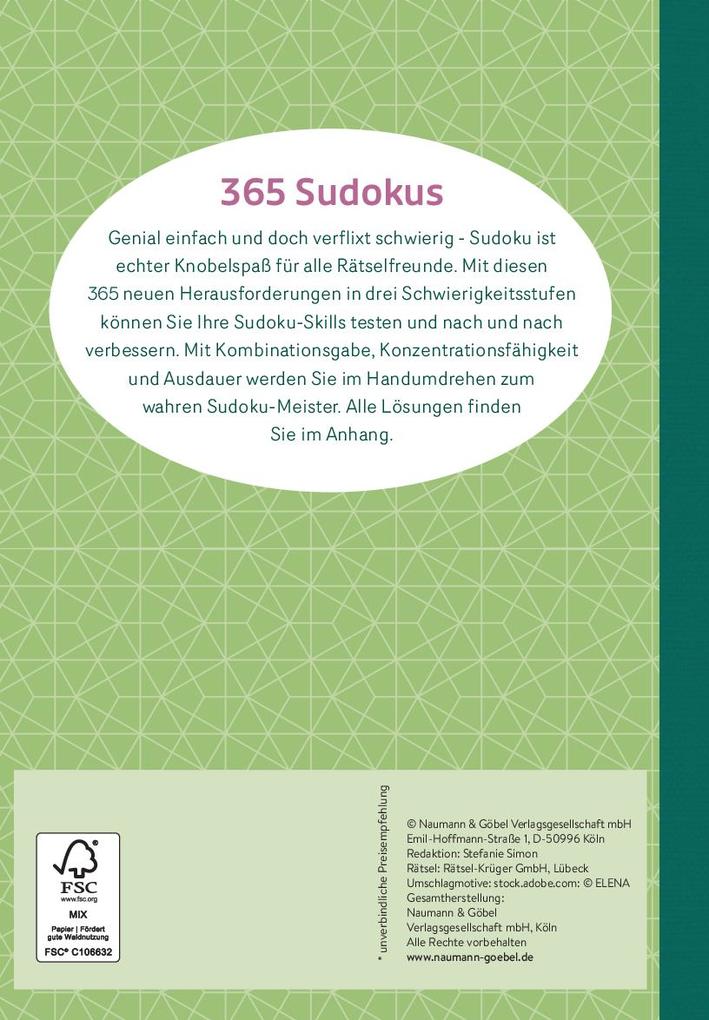 Weitere Ansicht: 365 Sudokus in 3 Schwierigkeitsstufen