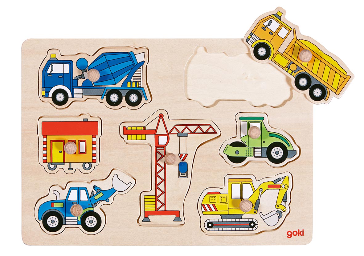 Produktbild: Goki 57593 - Steckpuzzle Baufahrzeuge