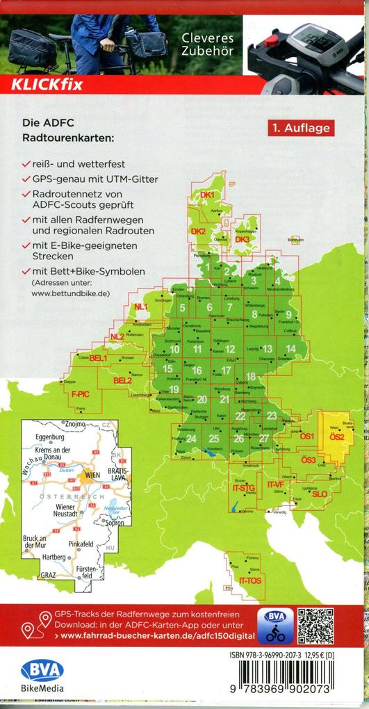 Weitere Ansicht: ADFC-Radtourenkarte ÖS2 Österreich Wien Burgenland 1:150:000, reiß- und wetterfest, E-Bike geeignet, GPS-Tracks Download, mit Bett+Bike Symbolen, mit Kilometer-Angaben
