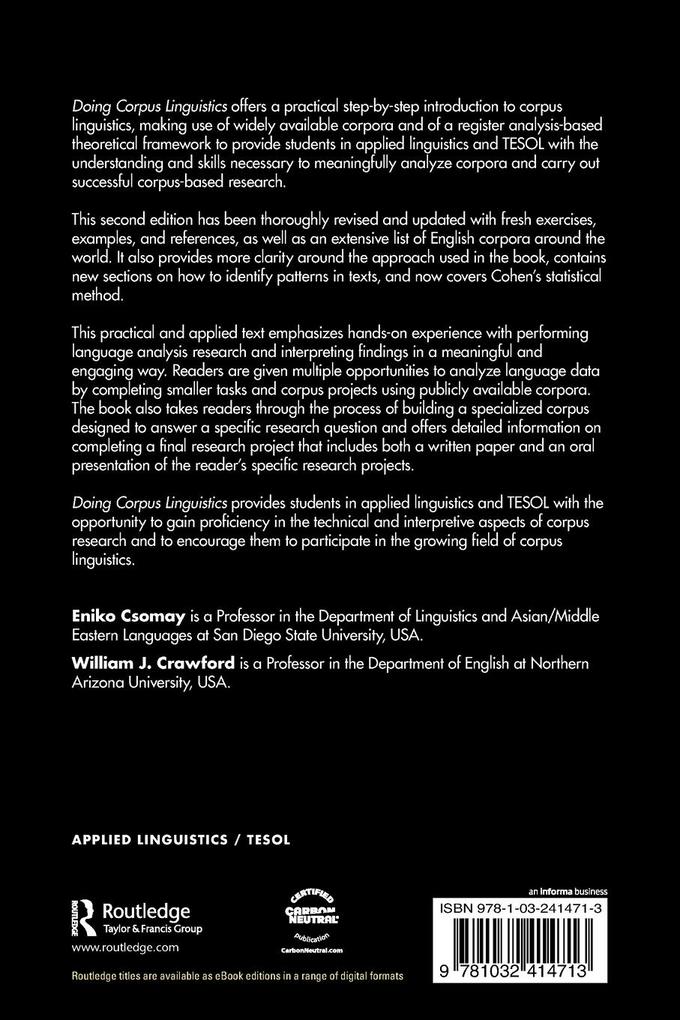 Weitere Ansicht: Doing Corpus Linguistics | Eniko Csomay, William J. Crawford