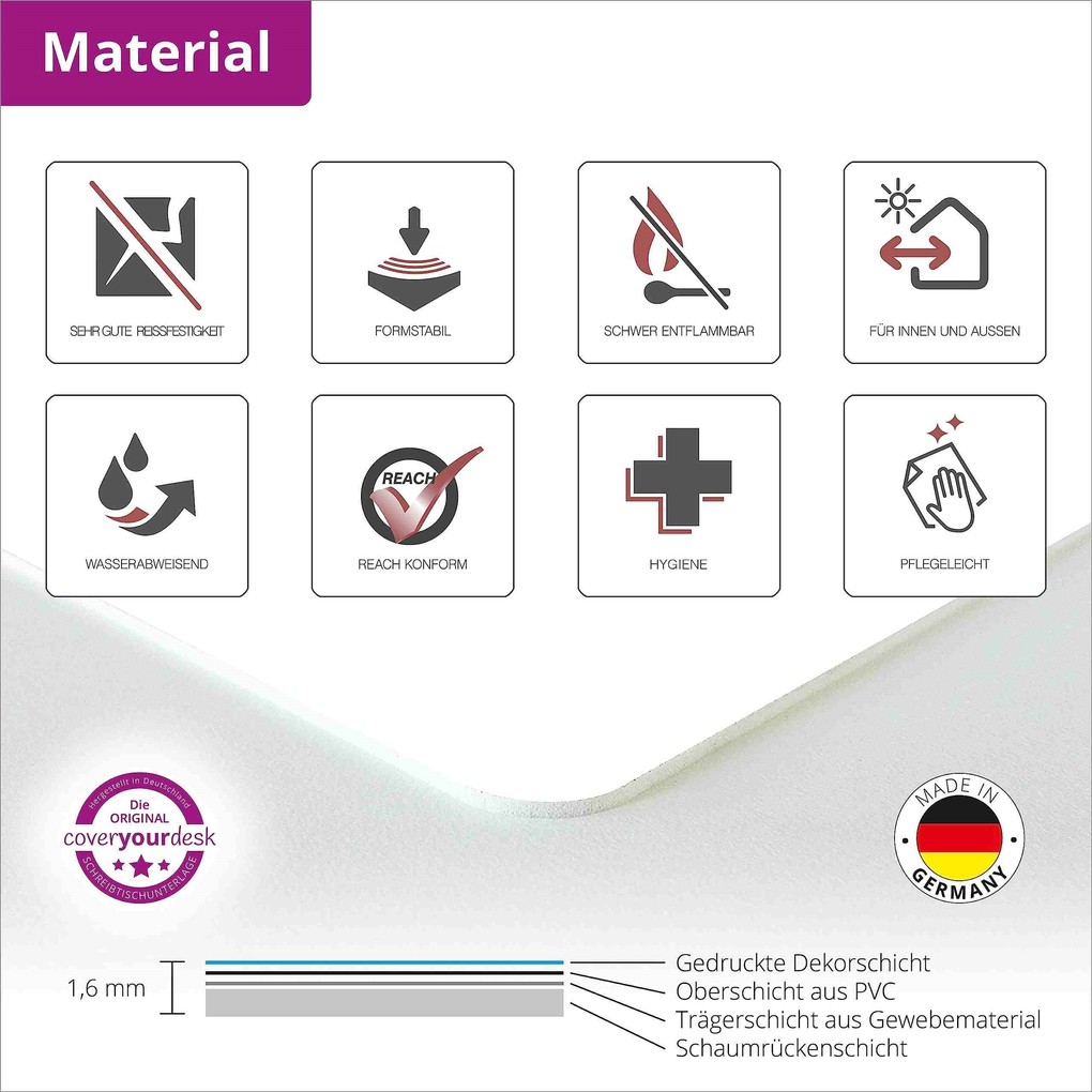 Weitere Ansicht: Cover-your-desk Schreibtischunterlage für Kinder Weltkarte in rosa mit Tieren in deutsch, aus hochwertigem Vinyl , 60 x 40 cm