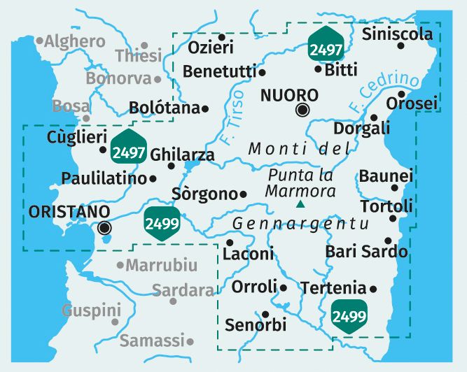 Weitere Ansicht: KOMPASS Wanderkarten-Set 2498 Sardinien Mitte / Sardegna Centrale (4 Karten) 1:50.000
