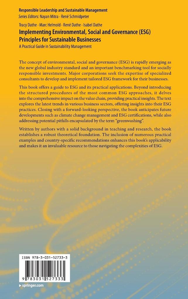 Weitere Ansicht: Implementing Environmental, Social and Governance (ESG) Principles for Sustainable Businesses | Tracy Dathe, Marc Helmold, René Dathe, Isabel Dathe