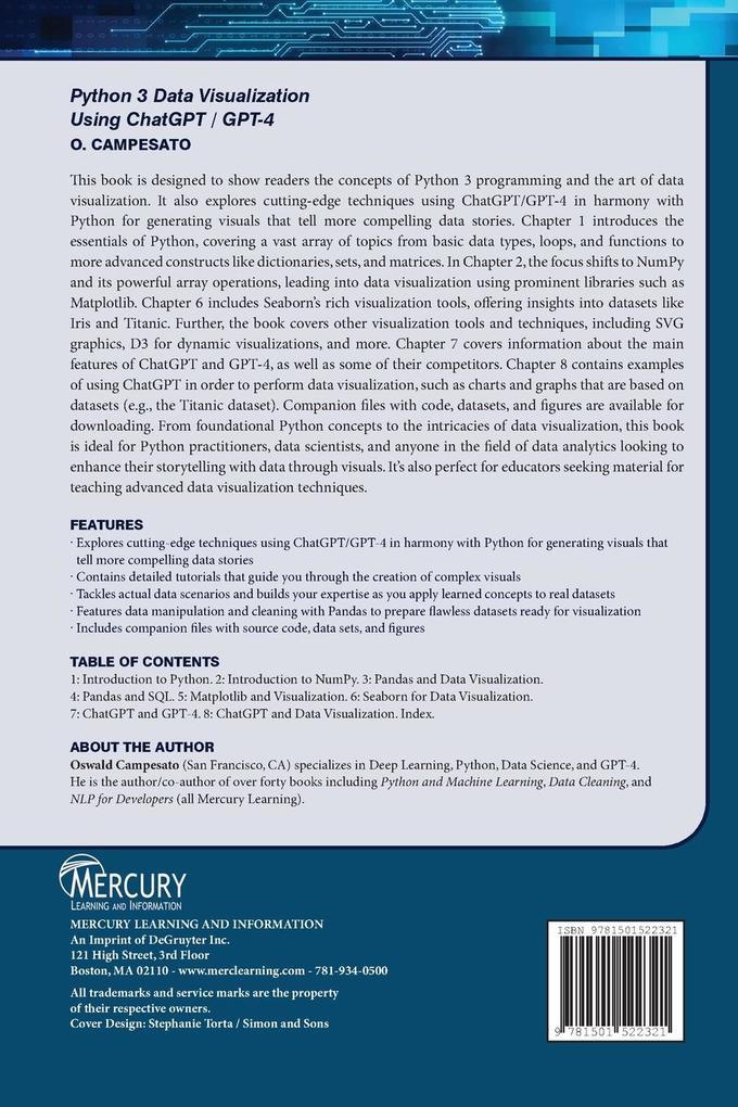 Weitere Ansicht: Python 3 and Data Visualization Using ChatGPT /GPT-4 | Oswald Campesato