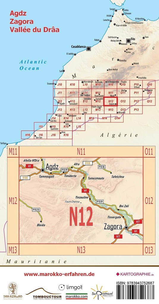 Weitere Ansicht: N12: Agdz . Zagora . Vallée du Drâa . 1:120.000 | A. B. Conrad, Www. Marokko-Erfahren. de, A. + B. Conrad