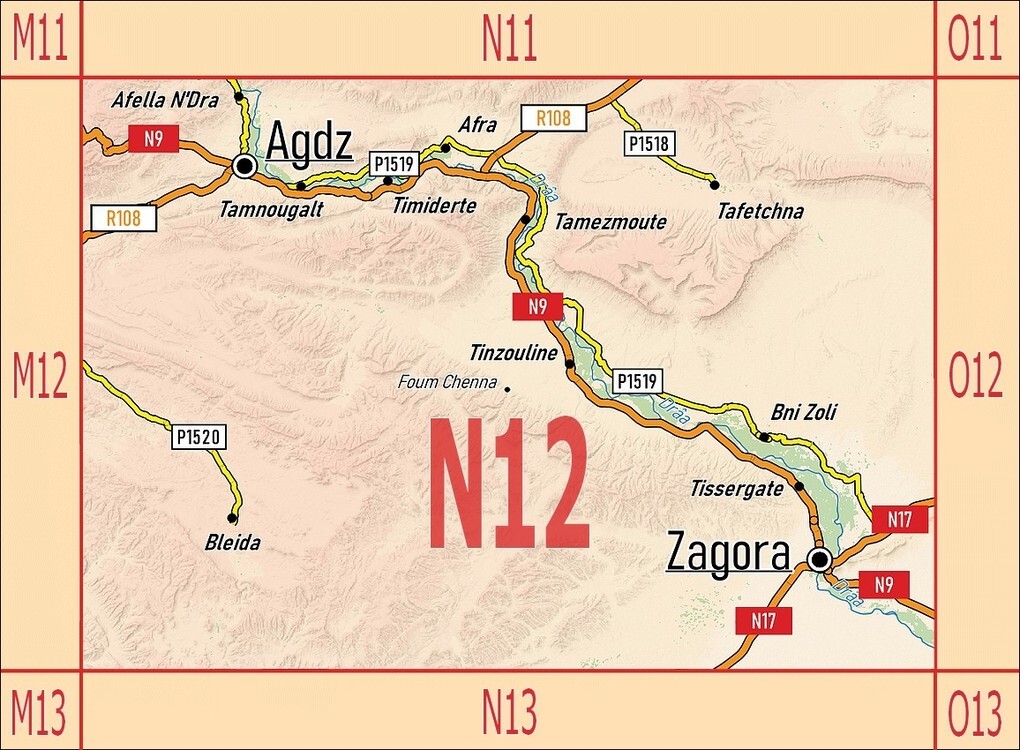 Weitere Ansicht: N12: Agdz . Zagora . Vallée du Drâa . 1:120.000 | A. B. Conrad, Www. Marokko-Erfahren. de, A. + B. Conrad